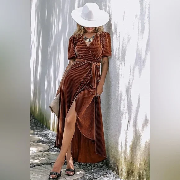 Simplee beautiful copper midi wrap dress - Picture 1 of 9